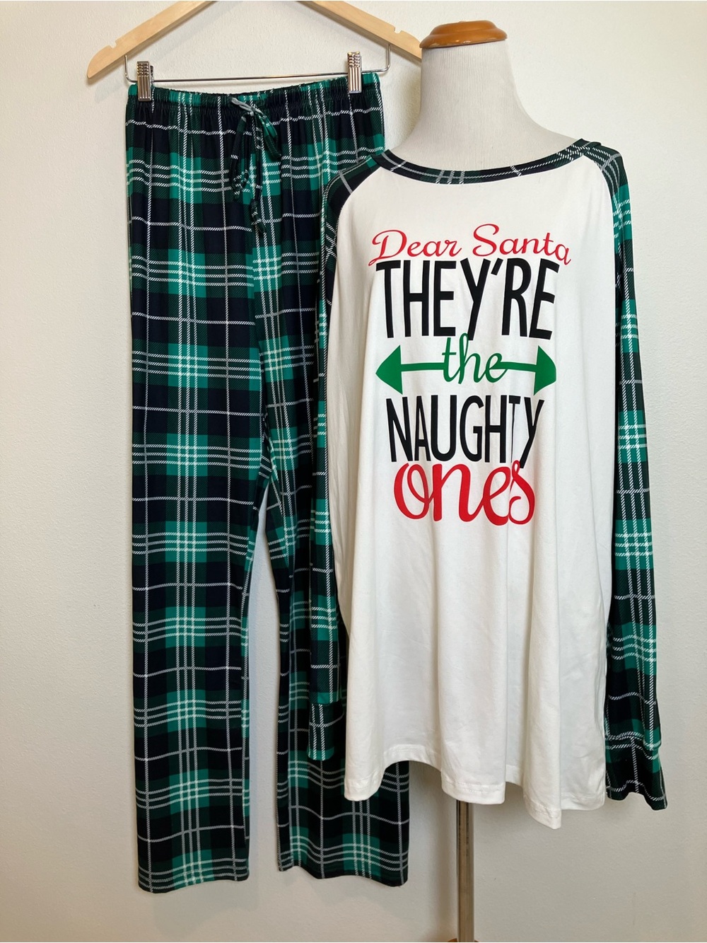 White & Green 'Dear Santa They're the Naughty Ones' Holiday Pajama Set